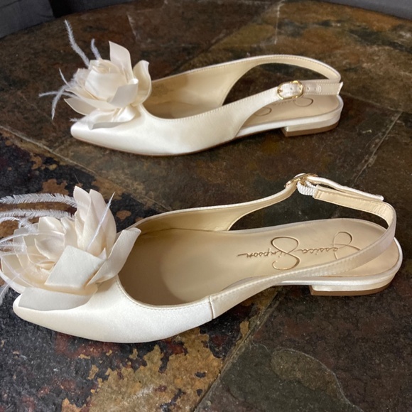 NIB Jessica Simpson Evito Ivory Satin Floral Flats Feminine Formal Wedding Sz 5 - Picture 6 of 9